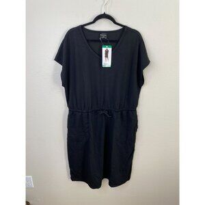 32 Degrees Cool Womens Black Short Sleeve V-Neck Drawstring Waist Dress XL NEW